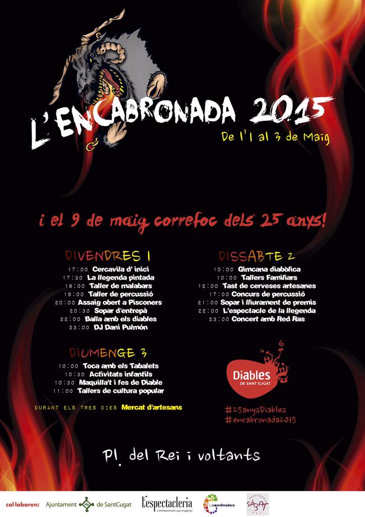 diables_stcugat's tweet photo. #Encabronada2015 amb 3 dies d'activitats, tallers i festa per a tota la familia. Del 1 al 3 de maig a la Pl. del Rei! http://t.co/rSH58oURts
