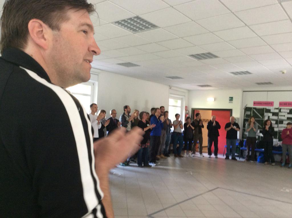 eeeitaly2015's tweet photo. The EEE morning prayer to make the sun shine all day long by @RalphKolen #eeeitaly2015 #doutdes http://t.co/gLOm0ObyuT