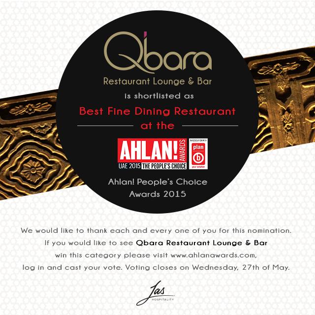 QbaraDubai's tweet photo. Vote for #Qbara in the Best Fine Dining category at http://t.co/WYfQRRh71e and you could win AED10,000 #AhlanAwards http://t.co/LTVdP1y5Rn