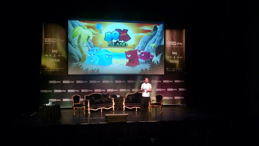 Vignir @vignirgudmunds proudly announces the launch of Box Island at #slushplay! <a href="/RadiantGames_is/">Radiant Games</a> #BoxIslandGame