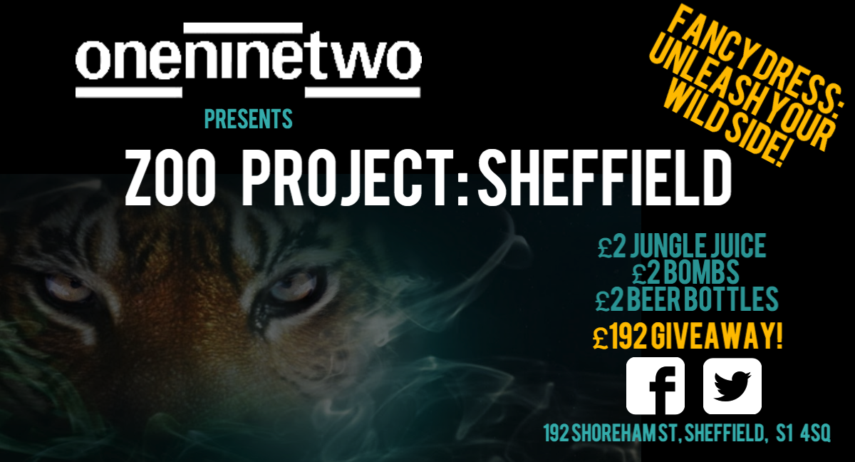 OneNineTwoBar's tweet photo. Remember tonight is our #SafeTuesday animal themed party! Join us for a wild night!  #Sheffield #fancydress #drinks http://t.co/aaNLulnAsa