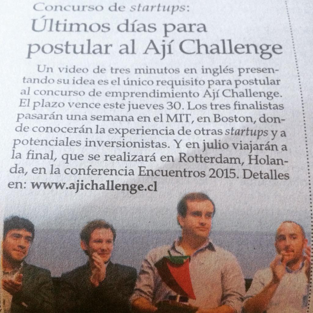 AjiChallenge's tweet photo. Hoy en el Mercurio. QUE ESPERAS?? Postulaciones por @brootacom hasta este jueves!! http://t.co/CqpeSO1srx