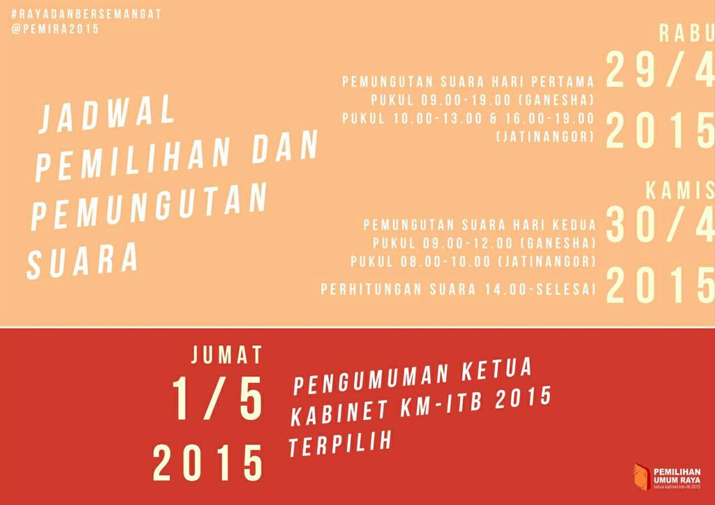 [YUK NYOBLOS!]
(1) Jadwal Pemilihan dan Pemungutan Suara @HMTM_PATRA <a href="/lapanganmerah/">KMSR ITB</a> <a href="/nymphaea_itb/">HIMABIO NYMPHAEA</a> <a href="/AgrapanaITB/">HIMAREKTA ITB</a>