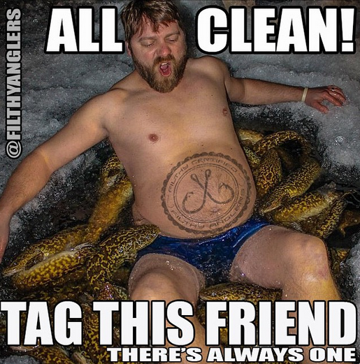 filthyanglers's tweet photo. Taking a bath in some nice fish infested water. You sir are literally #CertifiedFilthy sir. #icefishing #fishing http://t.co/8KyML6G7Gu