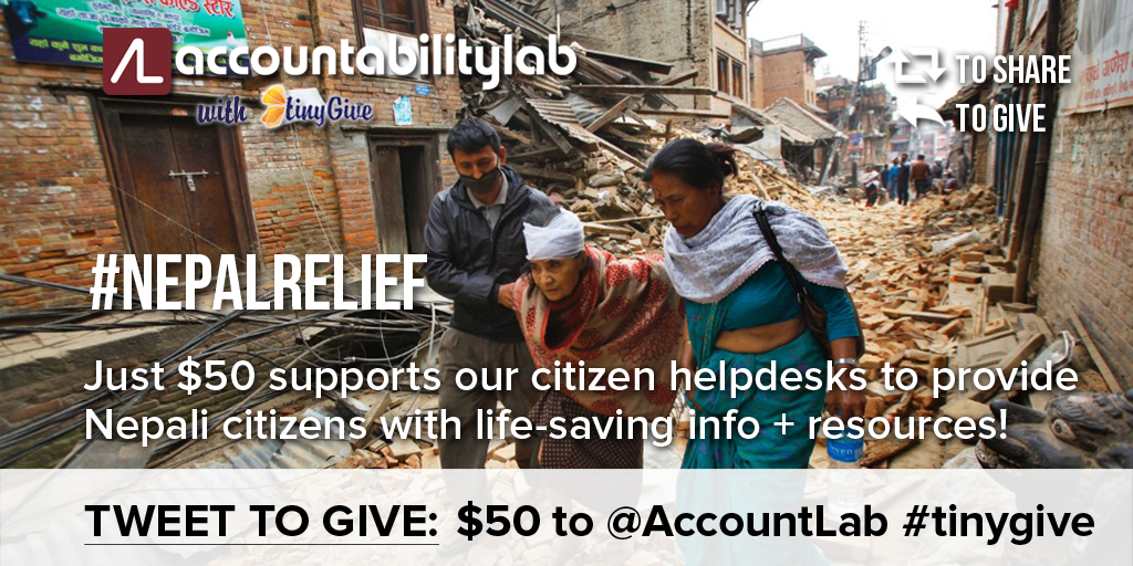 mn1207's tweet image. I'm giving $10 to @AccountLab w/ #tinygive to support #NepalEarthquake relief efforts! tinygive.com/campaigns/supp…