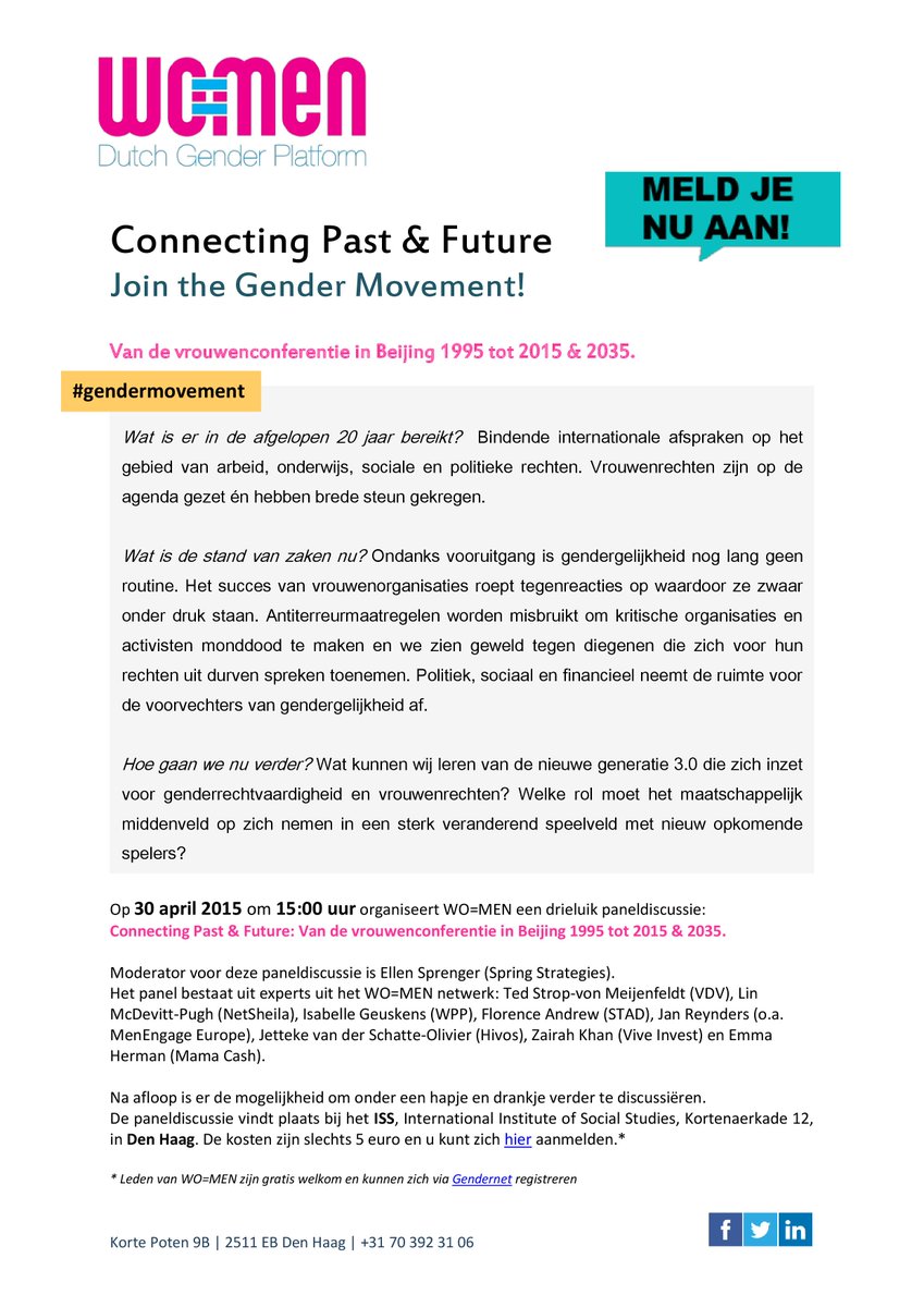 genderplatform's tweet photo. Reflectie op successen #gendermovement, huidige uitdagingen en een blik vooruit! Kom donderdag & discussieer mee! http://t.co/6FKdslIAut