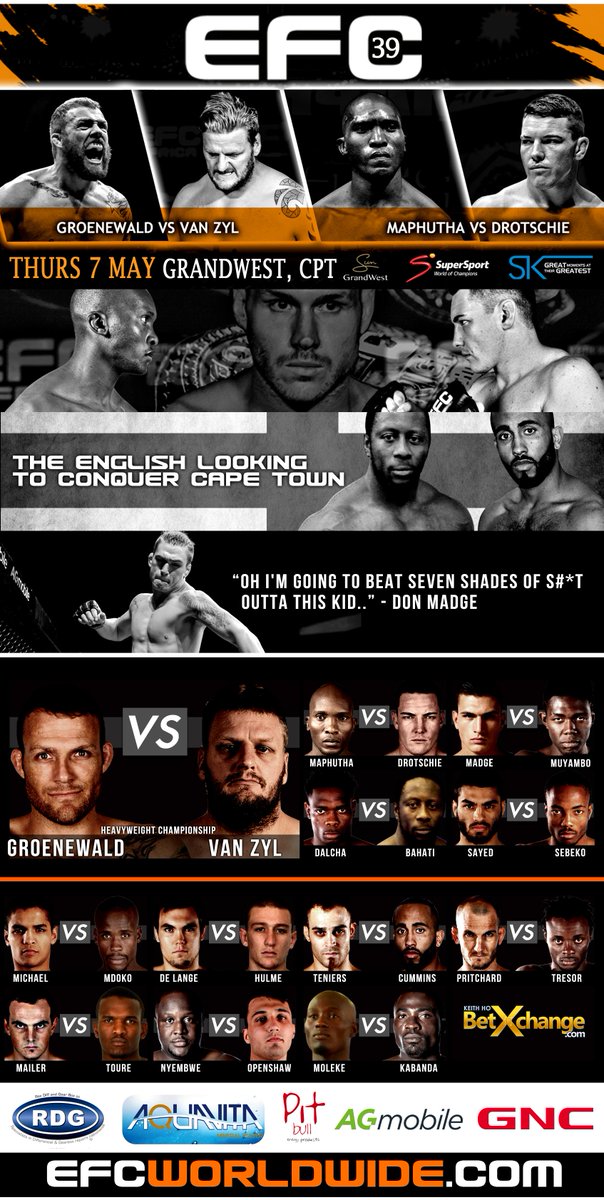 EFCworldwide's tweet image. RETWEET if you’re ready for EFC Cape Town.

The most stacked fight card in EFC history is 9 days away!