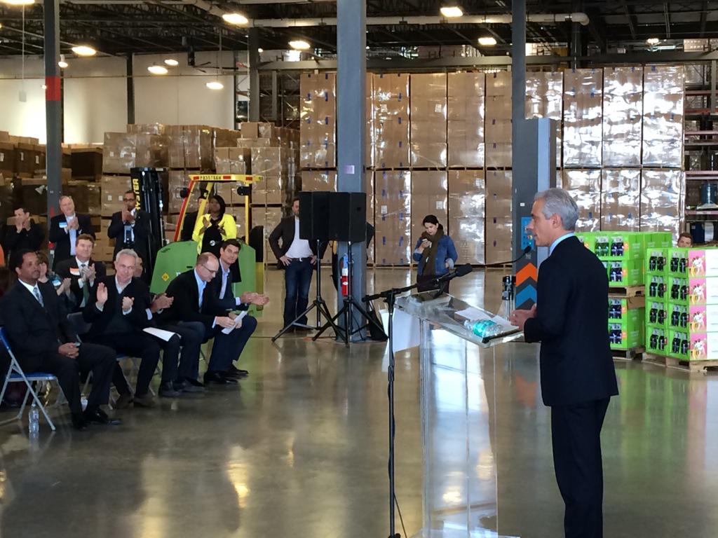 CThomasdrum's tweet photo. .@ChicagosMayor "fights dirty" at #MethodSoap's new Pullman factory. 100 jobs by 12/31/15. http://t.co/jJnnuqBha7