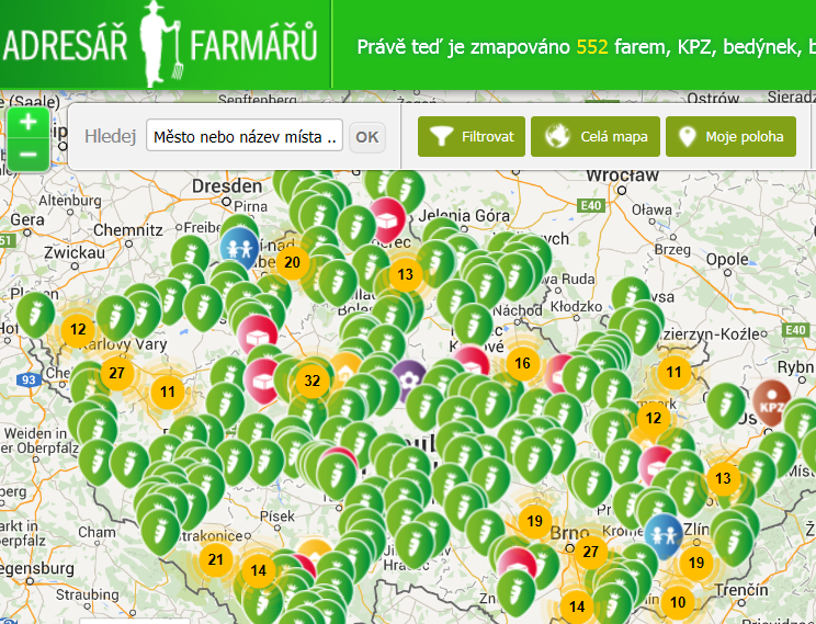 All the green carrots on this map are farmers in Czech Rep who want to start a #CSA! adresarfarmaru.cz