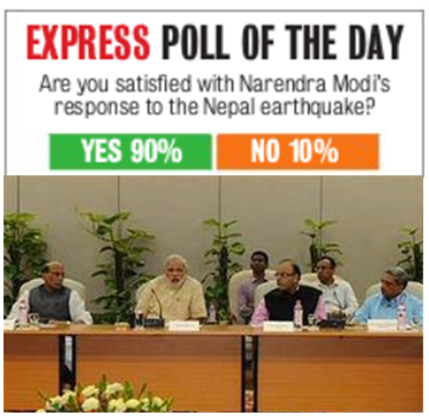 KiranKS's tweet photo. A whopping 90% of @NewIndianXpress respondents said that @narendramodi handled #NepalQuakeRelief superbly! http://t.co/YXls07ooFg