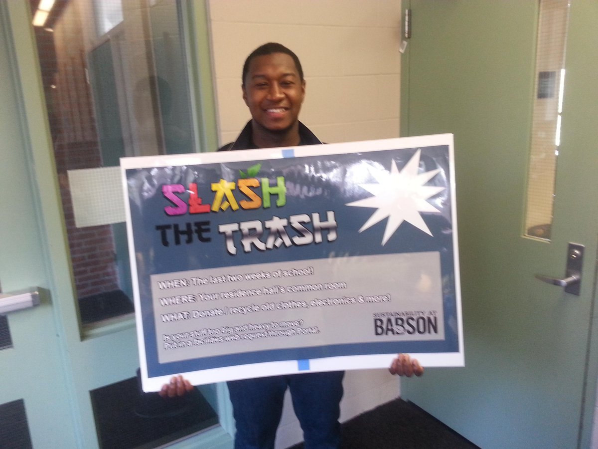 BabsonEcoRep's tweet photo. @TiekGatlin Wants you to #SlashTheTrash! #Babson http://t.co/f4rBDTVhKs