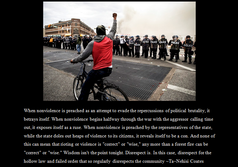 MVWoolf's tweet image. Nonviolence as Compliance #Baltimore #BaltimoreRiots