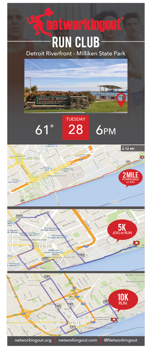 Networkingout's tweet photo. Routes for the Networkingout Run Club in Detroit! Meet us at 6PM! #fitness #network #personalbest #collaboration http://t.co/m24Ss6bfMV