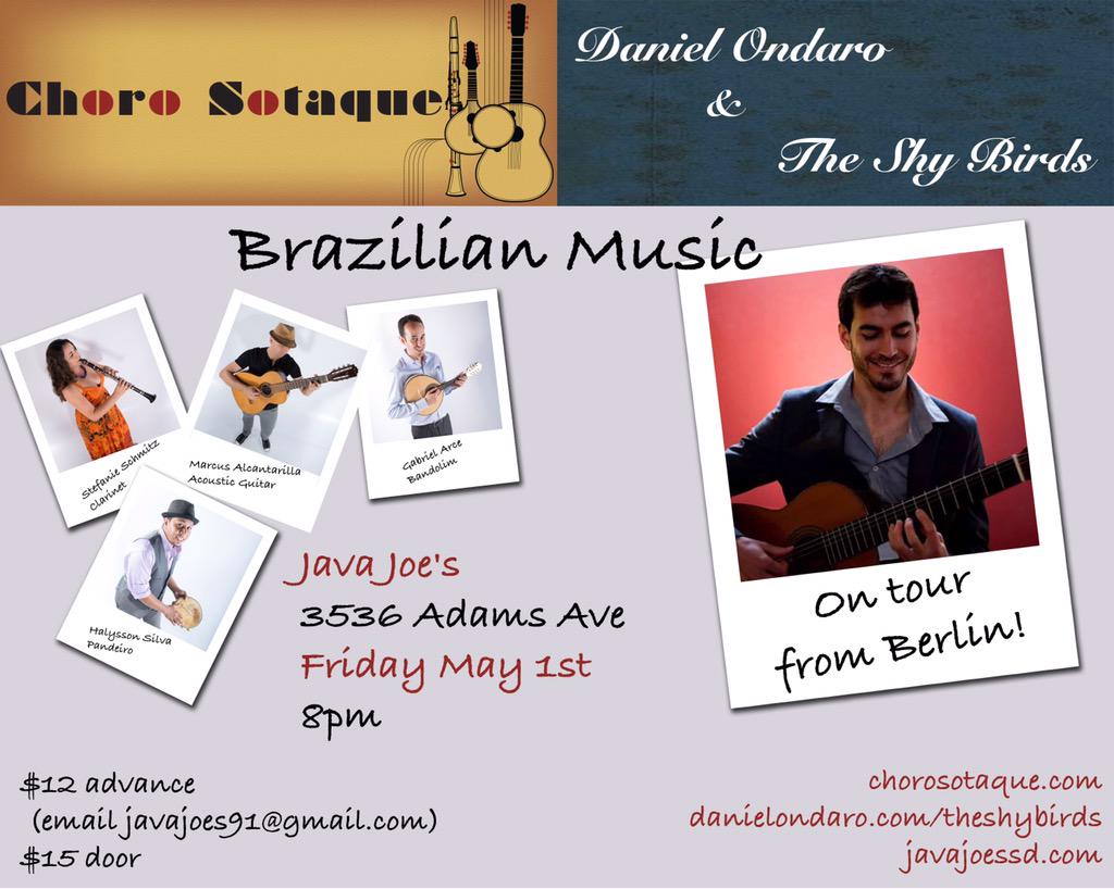 We are looking forward to this Friday 5/1! Double bill of Brazilian music with The Shy Birds on tour at <a href="/javajoescafe/">Java Joe</a>