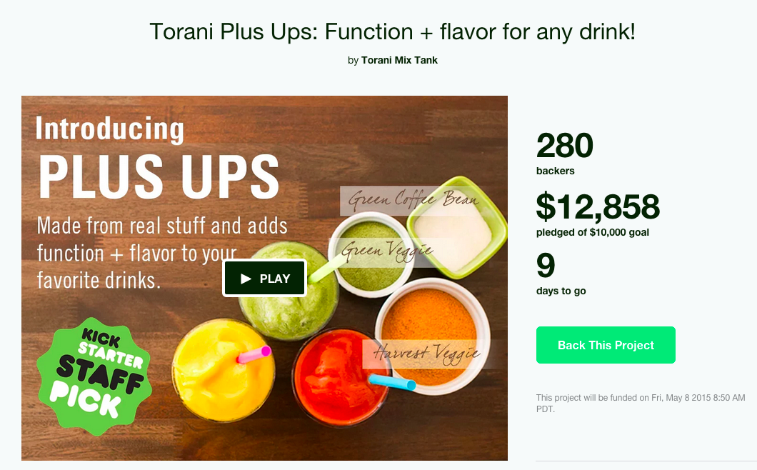 ToraniMixTank's tweet photo. 9 Days to go & @Torani #PlusUps is almost 130% Funded on @kickstarter! Big News coming soon! http://t.co/sk9jXodDZk http://t.co/ePoUGdCfiO