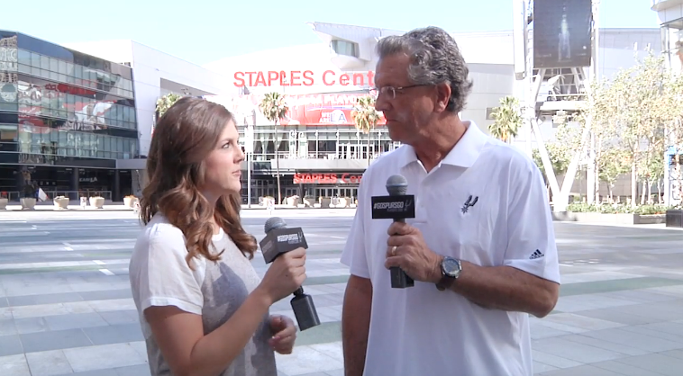 spurs's tweet image. Bill &amp;amp; @RachelSantschi are outside Staples Center with today's #SpursUpdate. 

WATCH: gospu.rs/1dp0rPq