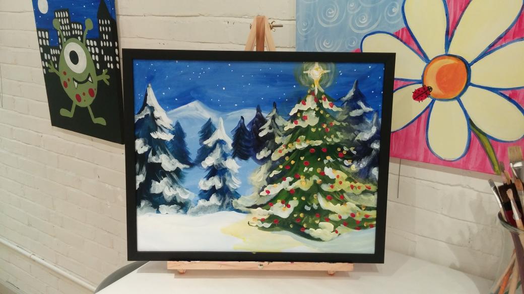 parchedpainter's tweet photo. Excited to host Crazy Carol's birthday party tonight. Painting some Christmas trees :-}  #birthday #paintnight #art http://t.co/YCQ7kZimrU