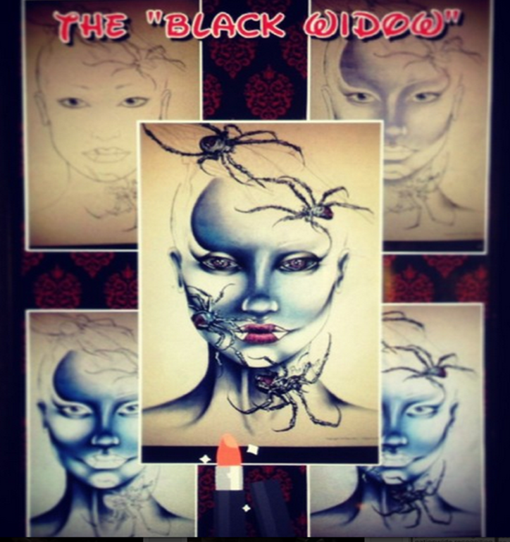 ProCharts's tweet photo. The creation of the #Blackwidow by 50Lashes on instagram... #artist #makeup #prochart #facecharts #talent #mua http://t.co/49lwkYYOWx