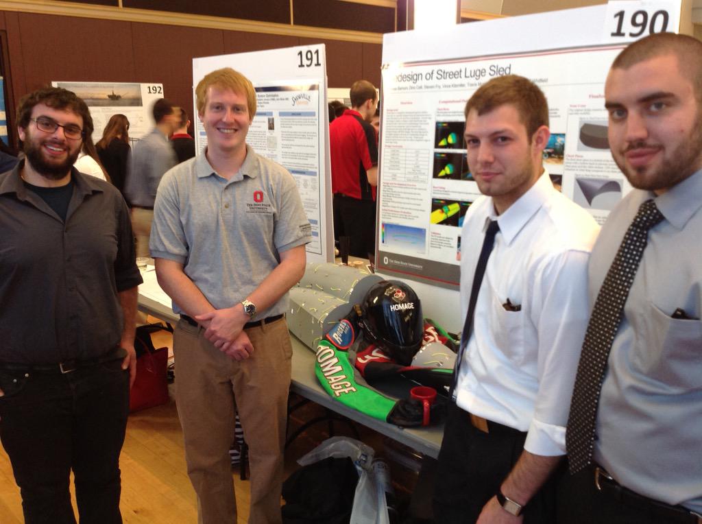OSUengineering's tweet photo. Defending world champ @StreetLugeDean knew that #BuckeyeEngineers could make his ride faster #CapstoneShowcase http://t.co/CbMqePHvUW