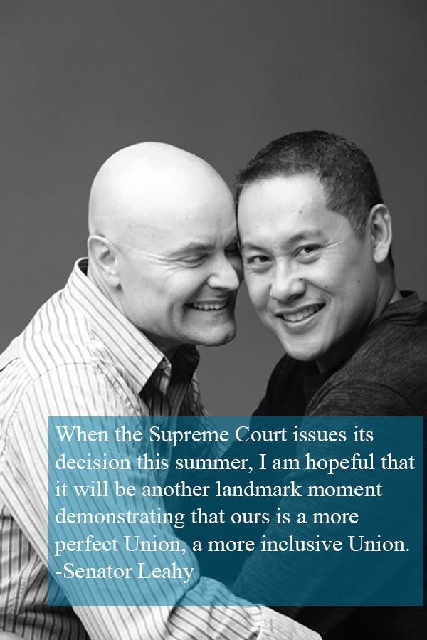 SenatorLeahy's tweet photo. Proud to stand on right side of hstry &amp; w committed couples like #VT ers Willie Docto/Greg Trulson #LoveMustWin @HRC http://t.co/PijAIJ2Wuu