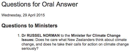 #climatechange first up today in #nzqt: @RusselNorman to Groser #myclimatequestion