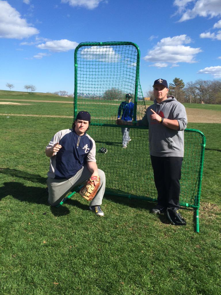 ACJvBaseball's tweet photo. Sophomore sluggers Mando and Cainer arrive hours early to practice to build the lockdown L-screen #Reps http://t.co/Ed9MKYLHML