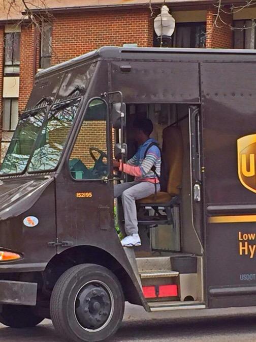 antlermask's tweet photo. someone caught me stealing the ups bus 😂😭 
#BALTIMORELOOTCREW #BaltimoreRiots http://t.co/vADzqJDwfU