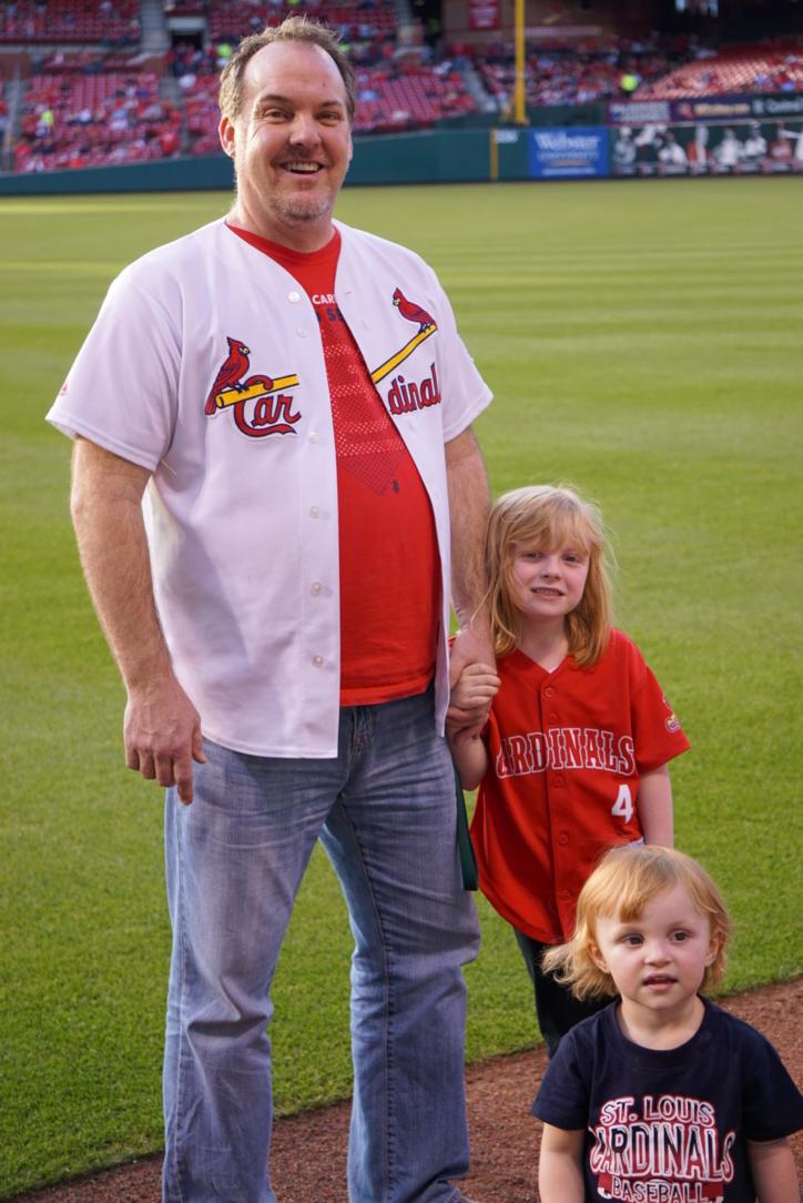 Mr. Carter and his daughters, Eliza and Kathryn, before tonight's TMS performance of the National Anthem. #triadfam