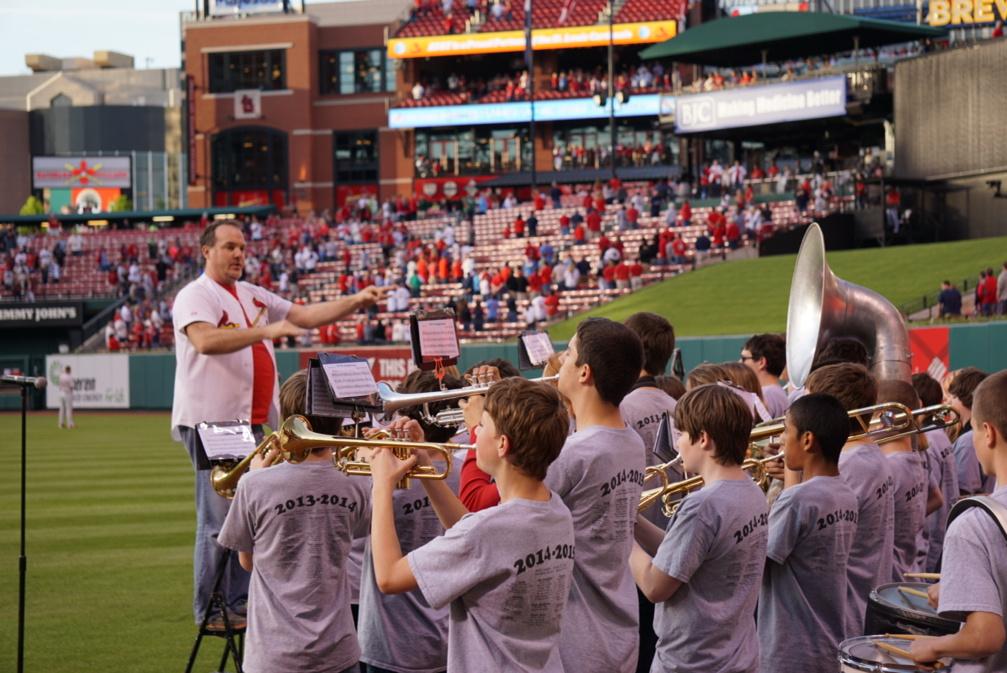 Mr. Carter and the TMS band performing the National Anthem at tonight's Cardinal game. #gocards