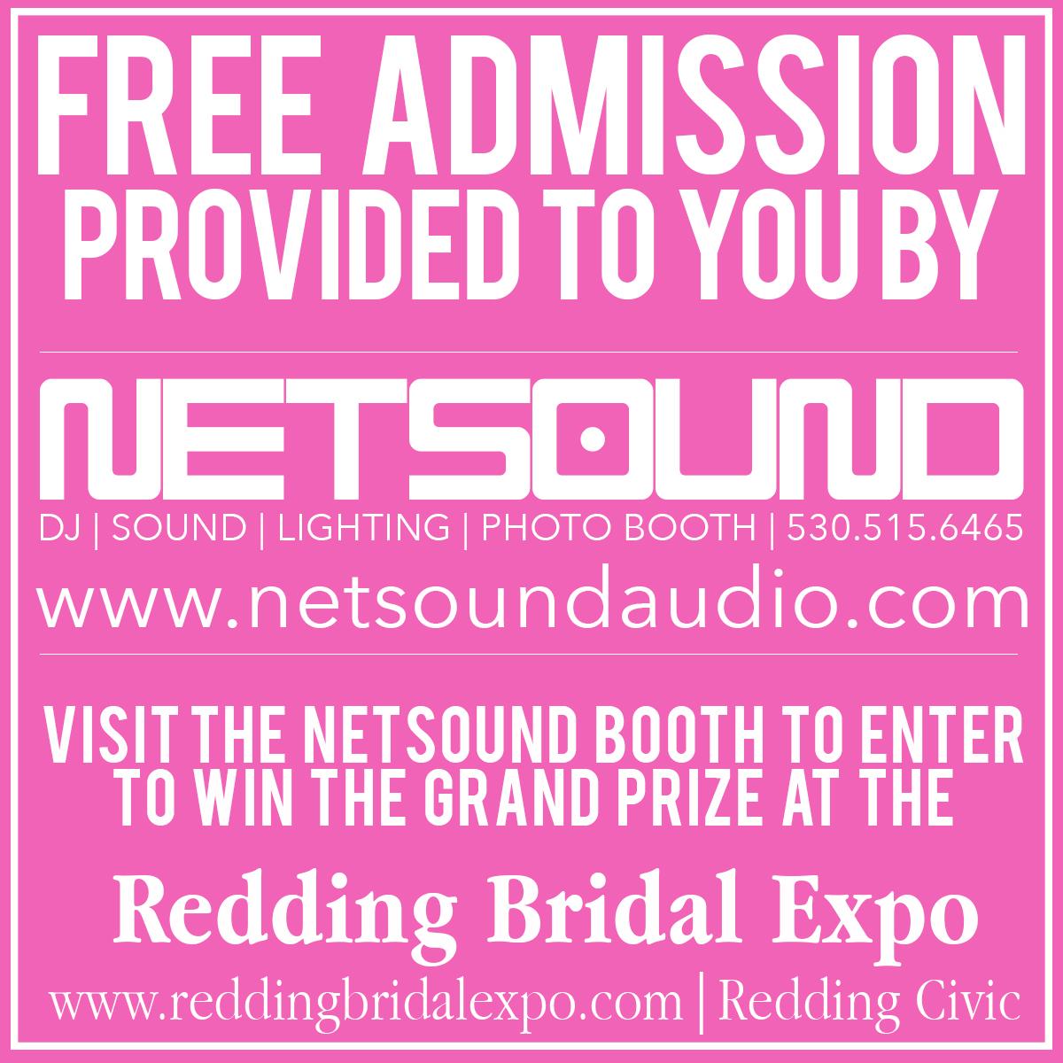 RdgBridalShow's tweet photo. The Redding Bridal Expo is FREE Admission thanks to our sponsor Netsound {http://t.co/3YPbYjg18Y} #redding #netsound http://t.co/JOVP48riOt