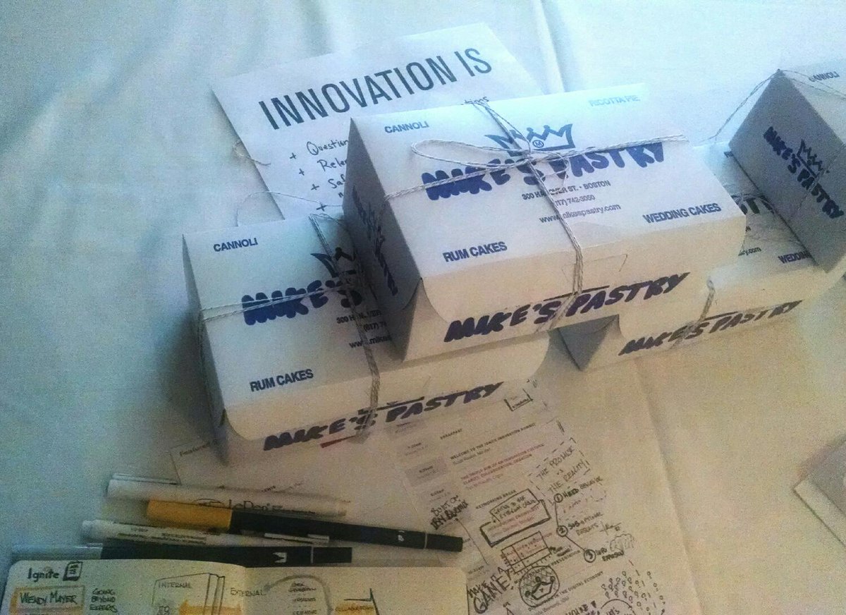 iamctodd's tweet photo. Innovation is.. A box of Mikes Pastry showing up at your table after the break! Thx @mindjet! #mindjetignite2015 http://t.co/LihapZLwTP