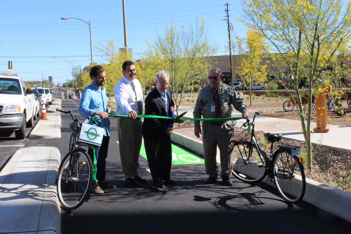 Thank you for celebrating the opening of our 1st curb-protected, 2-way separated bike lane on Stone Ave this morning!