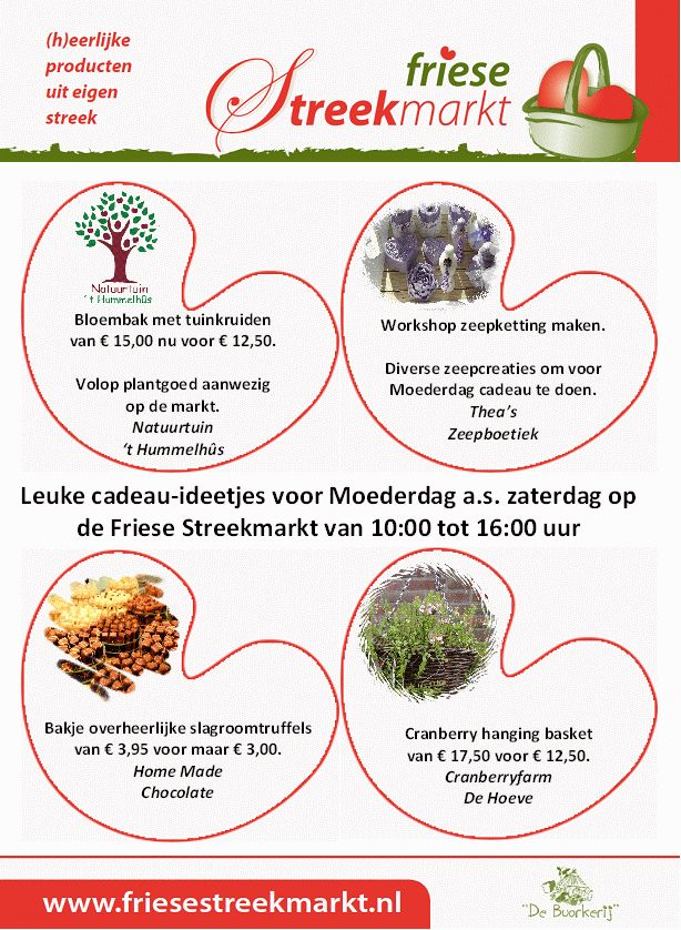Moeder eens op een bijzondere manier verrassen? Kom dan naar de #FrieseStreekmarkt voor leuke moederdagacties!