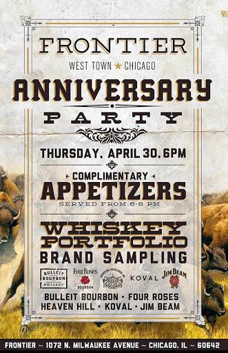 HypelocalChi's tweet photo. Amigos, @FrontierChicago is throwing an anniversary shindig this Thursday (6pm to 8 pm) with FREE BOURBON and snacks. http://t.co/M0aHrsaUoF