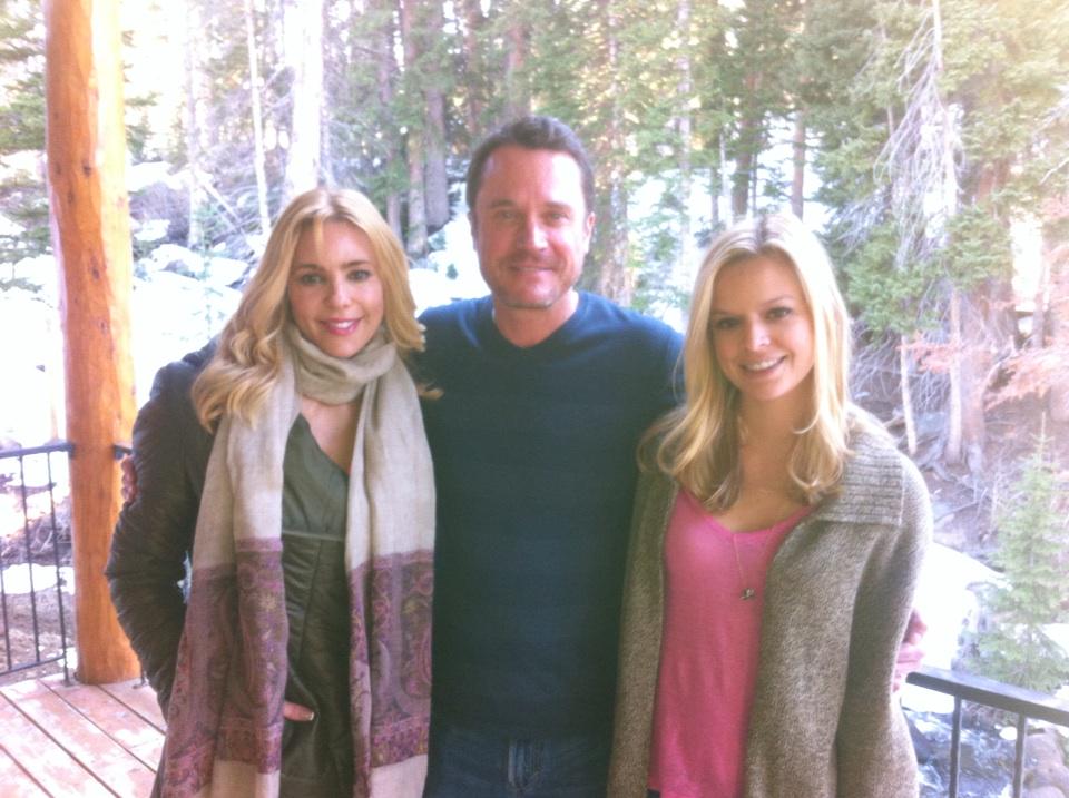 AnthonyStarke's tweet photo. With my lovely and talented co-stars, @OliviadAbo and @DinaDL making our Christmas movie in the mountains :) http://t.co/8emA7rjQUp