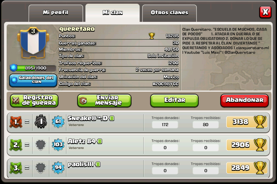ClanQueretaro's tweet photo. RT de favor Estamos reclutando ayuntamiento 8 o + con tropas 5 muros n.7 activo en guerra @MexicoProCoc @LatamFamily http://t.co/Y3Audw2CIY