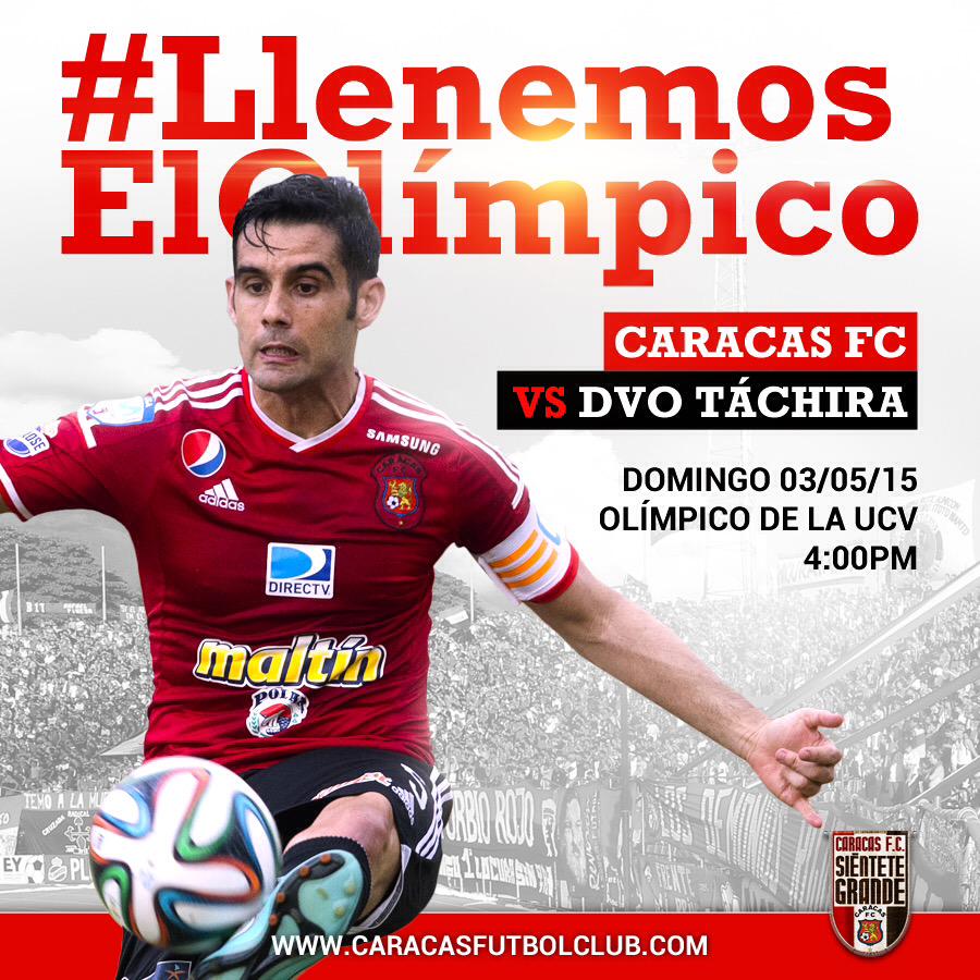 Caracas_FC's tweet photo. ¡Cada vez falta menos! #LlenemosElOlímpico y apoyemos juntos al @Caracas_FC http://t.co/4uKYKM4wZr