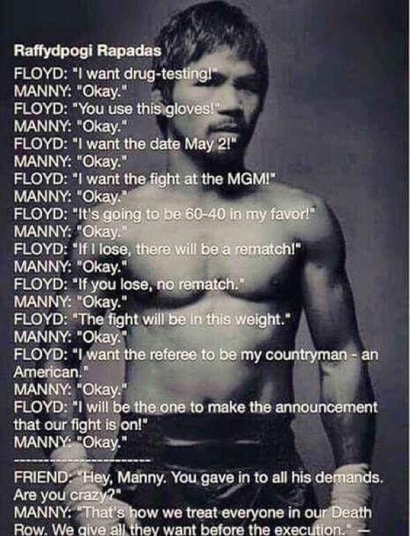 FunnyPicsDepot's tweet photo. Manny throwing shade at Floyd 👀 http://t.co/15FQ99PQHR