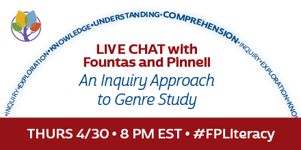 This Thursday join us for a chat on genre study! "An inquiry approach to genre study" 4/30 at 8pm est. #FPLiteracy