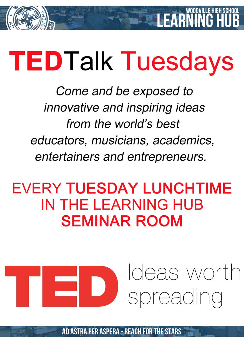 whsHub's tweet photo. #TEDtalkTuesday 
Every Tuesday lunchtime in the Seminar Room. http://t.co/nopGN7ypna