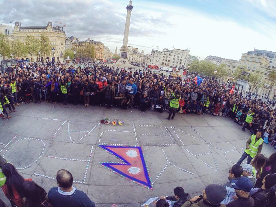 UoBNepSoc's tweet photo. Candle light vigil at TrafalGar Sqaure, London #prayForNepal http://t.co/FNf8rkt79e