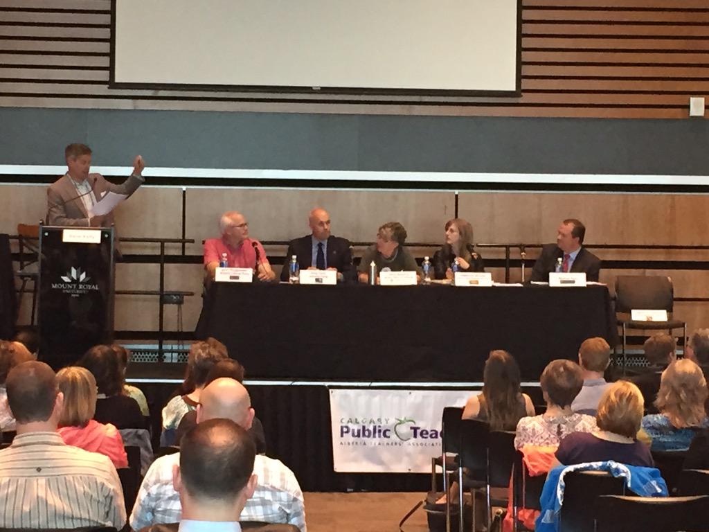 StephThomasCBC's tweet photo. #abvote All-Party Education Forum about to begin @mountroyal4u. @gordondirks not present. Crowd is mostly teachers. http://t.co/TrrqeTAAD6