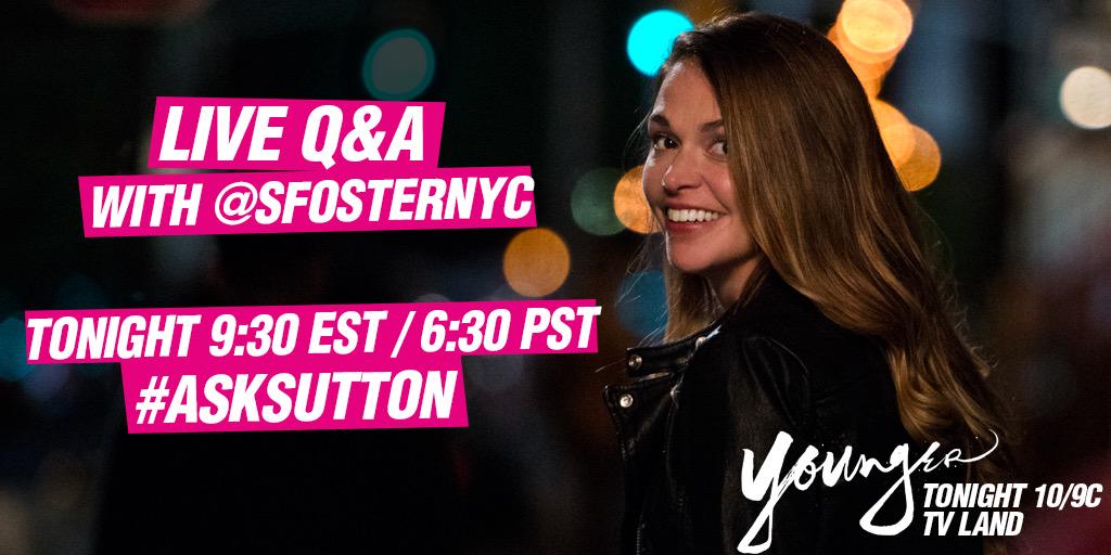 sfosternyc's tweet image. Hi everyone! Are you excited for a new episode of @YoungerTV tonight??! Tweet me your questions now using #AskSutton
