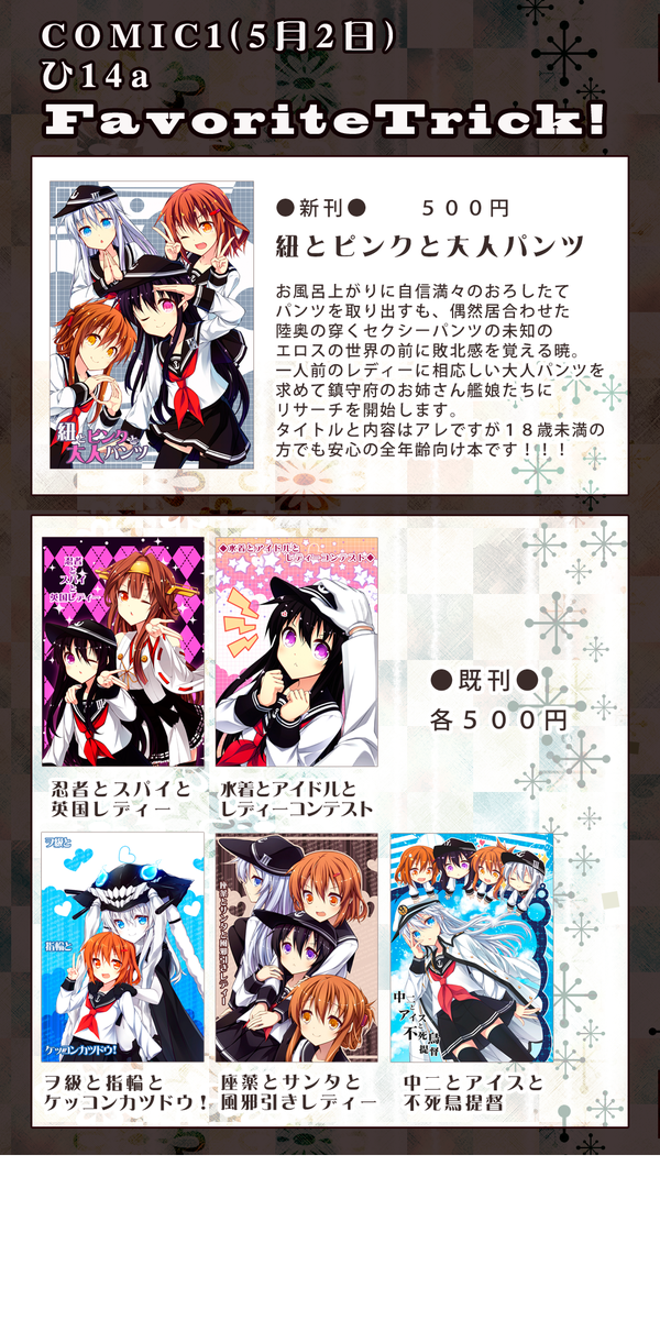 COMIC1(5月2日ビッグサイト開催)のおしながきです、よろしくお願いします!・∀・)/ 