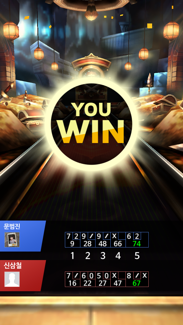 캐리비안 스테이지 에서 74점으로 승리! 나보다 더 잘 할 수 있으면 볼링킹에 드루와 드루와~[goo.gl/PKD66U] #Bowling_King