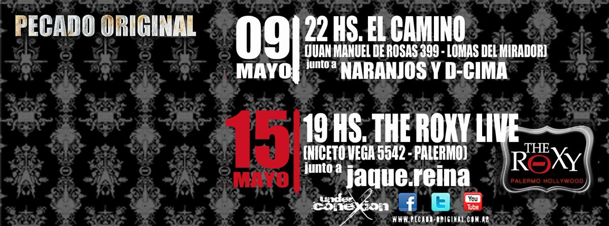 PecadoRock's tweet photo. 9/5 en @elcaminobar con D-cima y @naranjosrock. 15/5 en @TheRoxyArg junto a @JaqueReina #FECHONES A cuál vas a venir? http://t.co/AJ6EC82i8i