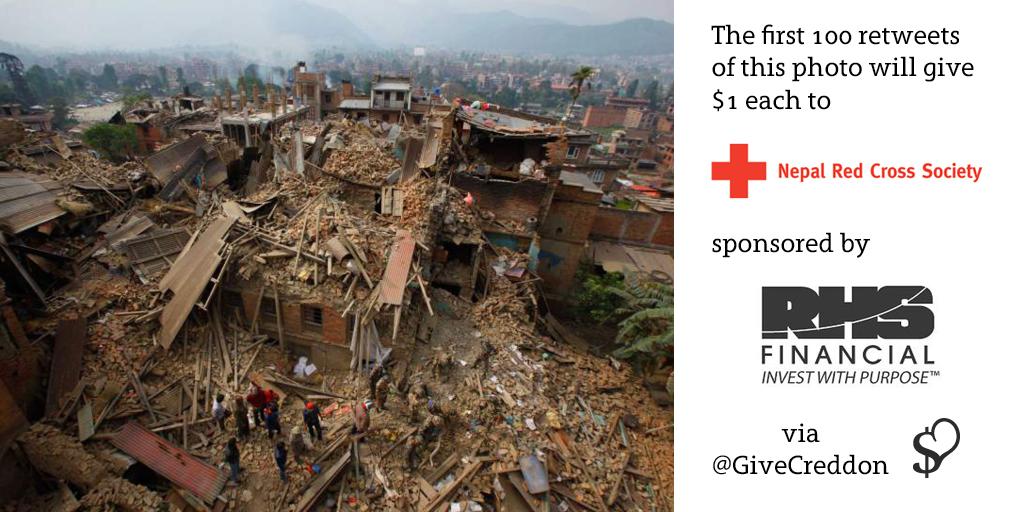 CreddonHQ's tweet photo. Please retweet this to give $1 to @Federation for #NepalQuakeRelief, sponsored by @RHSFINANCIAL via @GiveCreddon. http://t.co/7CFbhAthdd