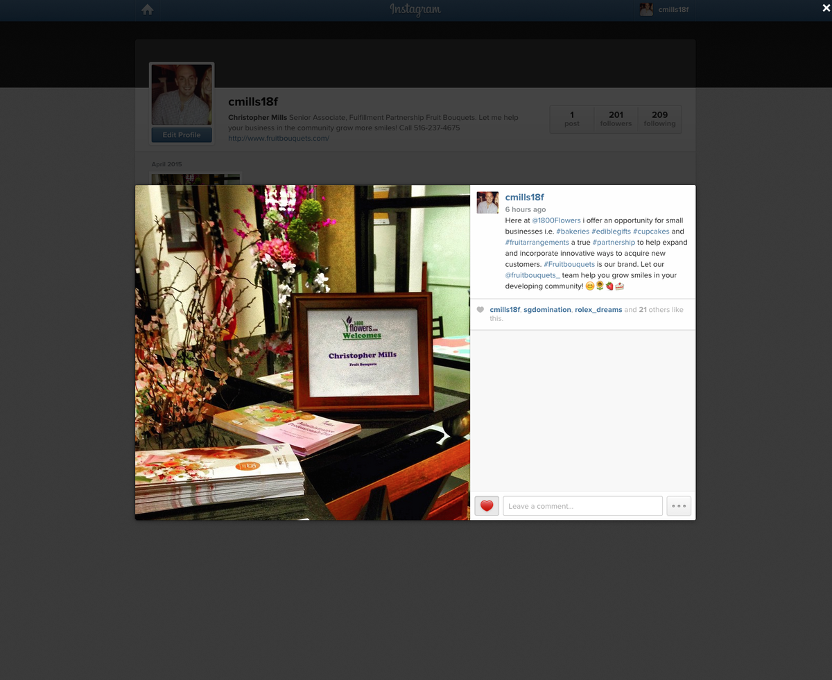 CMills18F's tweet photo. I'd like to thank @1800flowers and @fruitbouquets for making me feel welcome on my first day! #FulfillMoments #IG http://t.co/aPUImiXY90