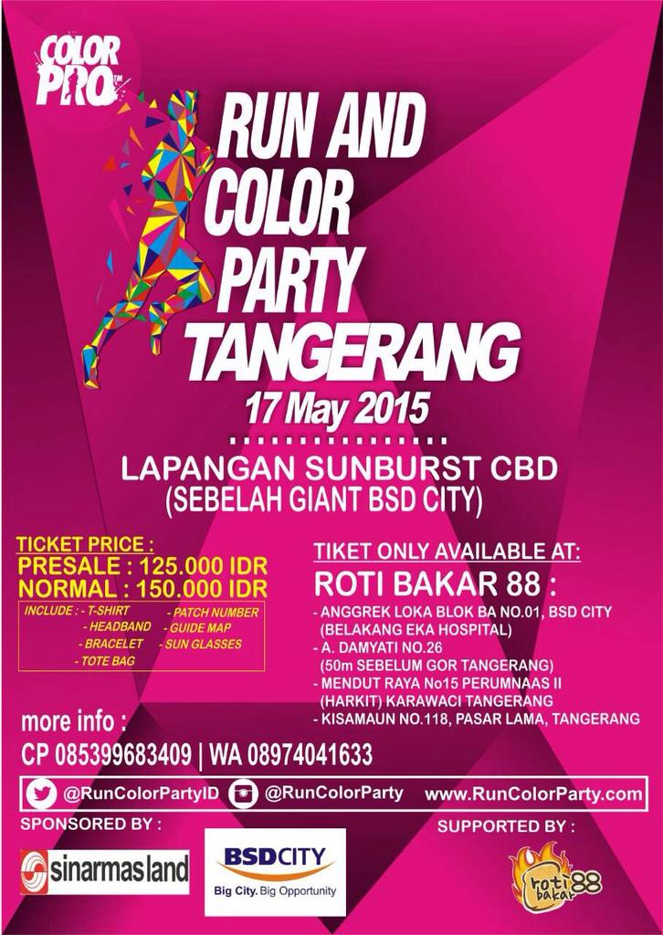 Slamat sore #Tangerang, buat yang belum sempat dapetin tiket #RunColorParty bisa merapat ke <a href="/rotibakar88/">rotibakar88</a> mulai jam 3