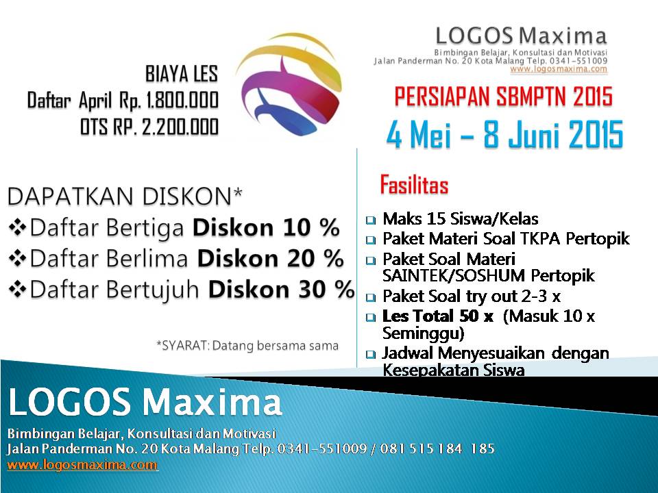 Tembus SBMPTN 2015. Les di Pusat Kota Malang, ekslusif &amp; nyaman dg pengajar berpengalaman see logosmaxima.com